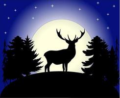 ilustraciones ciervo oscuro en la luna con fondo nocturno vector