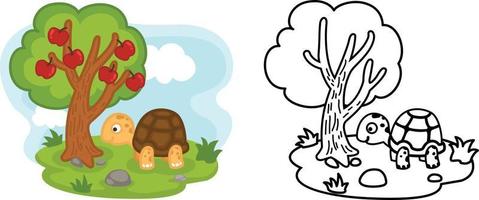 Illustration of educational coloring book cartoon turtle vector