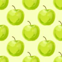 patrón sin costuras con ilustraciones de manzanas verdes sobre un fondo amarillo claro vector