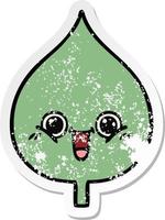 distressed sticker of a cute cartoon expressional leaf vector