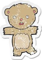 retro distressed sticker of a cartoon shocked teddy bear vector