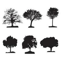 siluetas de árboles: roble verde, arce, acer-platinoides, tilo, fresno, álamo. conjunto de árboles diferentes. vector