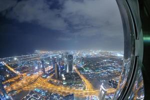 Panorama of down town Dubai city at night photo