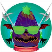 Creepy Party Halloween Pumpkin Head. Pumpkin Face with Weapon in the Behind. Suitable for E Sport Logo, T-Shirt and Others Print Stuff. vector