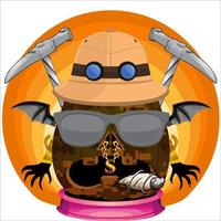 Creepy Party Halloween Pumpkin Head with Weapon in the Behind. Halloween Pumpkin Face. Suitable for E Sport Logo, T Shirt and Others vector