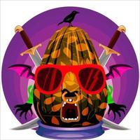 Creepy Party Halloween Pumpkin Head with Weapon in the Behind. Halloween Pumpkin Face. Suitable for E Sport Logo, T Shirt and Others vector