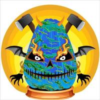 Creepy Party Halloween Pumpkin Head. Pumpkin Face with Weapon in the Behind. Suitable for E Sport Logo, T-Shirt and Others Print Stuff. vector