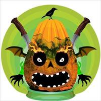 Creepy Party Halloween Pumpkin Head. Pumpkin Face with Weapon in the Behind. Suitable for E Sport Logo, T-Shirt and Others Print Stuff. vector