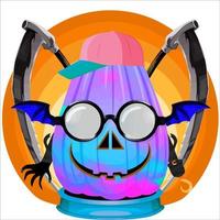 Creepy Party Halloween Pumpkin Head. Pumpkin Face with Weapon in the Behind. Suitable for E Sport Logo, T-Shirt and Others Print Stuff. vector