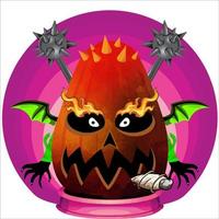 Creepy Party Halloween Pumpkin Head. Pumpkin Face with Weapon in the Behind. Suitable for E Sport Logo, T-Shirt and Others Print Stuff. vector