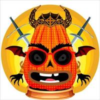 Creepy Party Halloween Pumpkin Head with Weapon in the Behind. Halloween Pumpkin Face. Suitable for E Sport Logo, T Shirt and Others vector