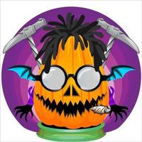 Creepy Party Halloween Pumpkin Head. Pumpkin Face with Weapon in the Behind. Suitable for E Sport Logo, T-Shirt and Others Print Stuff. vector