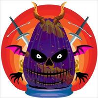 Creepy Party Halloween Pumpkin Head with Weapon in the Behind. Halloween Pumpkin Face. Suitable for E Sport Logo, T Shirt and Others vector