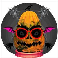 Creepy Party Halloween Pumpkin Head. Pumpkin Face with Weapon in the Behind. Suitable for E Sport Logo, T-Shirt and Others Print Stuff. vector