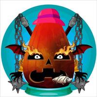 Creepy Party Halloween Pumpkin Head. Pumpkin Face with Weapon in the Behind. Suitable for E Sport Logo, T-Shirt and Others Print Stuff. vector