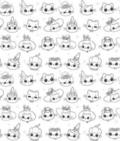 pattern seamless background Halloween kitten cat outline black doodle isolated on white vector
