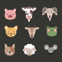 cute farm animal head vector flat illustration