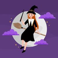 halloween witch illustration vector flat concept