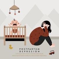 postpartum depression illustration vector flat concept