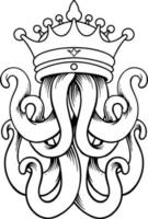 ilustraciones de vectores monocromáticos de pulpo de corona rey para el logotipo de su trabajo, camiseta de mercadería de mascota, diseños de pegatinas y etiquetas, afiche, tarjetas de felicitación que anuncian empresas comerciales o marcas.