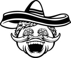 Mexican chef cook sombrero with chilli Outline vector