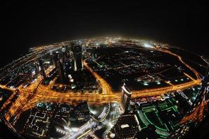 Panorama of down town Dubai city at night photo