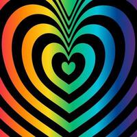 Abstract optical illusion background with a heart. Black and rainbow. Vector. vector