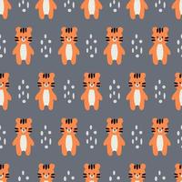 Cartoon tiger. Seamless pattern. Scandinavian style. vector