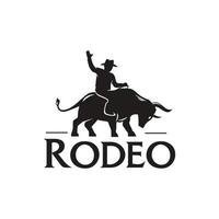 silueta de vaquero rodeo montando toro logo icono detallado diseño ilustración en estilo retro vintage vector