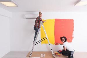 couple painting interior wall photo