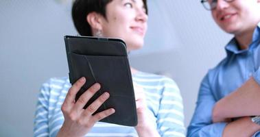 low angle shot of business people using technology photo