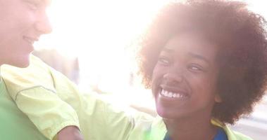 Portrait of multiethnic group of young people on the jogging photo