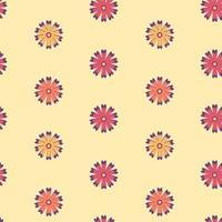 Seamless pattern with abstract flowers in a warm orange purple palette on beige background. vector