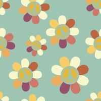 Seamless pattern with daisies and symbol of peace on green background vector