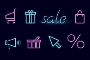 Shopping icons neon symbols collection vector