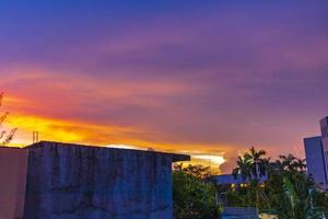 Amazing colorful pink purple sunrise sunset Playa del Carmen Mexico. photo