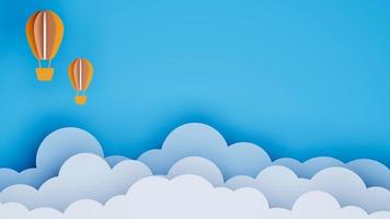 Fluffy clouds on blue sky with balloon paper cut style kid background 3d illustration photo