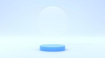 plataforma azul con fondo abstracto de vidrio ilustración 3d render para exhibición de volante productos diseño publicidad de fondo y etc. foto