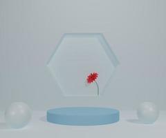 3d flat podium with flower for product presentation photo