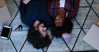 Top view of attractive young multiethnic couple photo