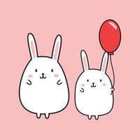 Cute rabbits are holding balloon. Character design. Vector illustration. Pastel color.