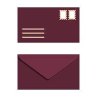 Set of envelopes with stamps isolated on white background. Two sided envelopes template for letters. Flat style. Vector