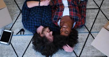 Top view of attractive young multiethnic couple photo