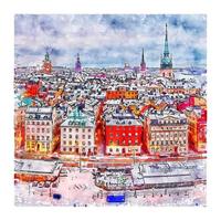 Gamla Stan Stockholms Lan Sweden Watercolor sketch hand drawn illustration vector