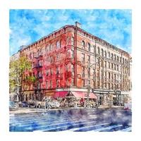 Architecture New York Watercolor sketch hand drawn illustration vector