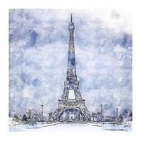 Snow Paris France Watercolor sketch hand drawn illustration vector
