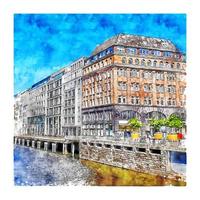 Neuer Wall Hamburg Germany Watercolor sketch hand drawn illustration vector