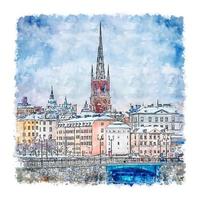 Stockholm Sweden Watercolor sketch hand drawn illustration vector