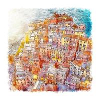 manarola italia acuarela boceto dibujado a mano ilustración vector