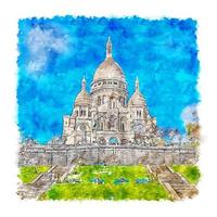 Paris France Watercolor sketch hand drawn illustration vector